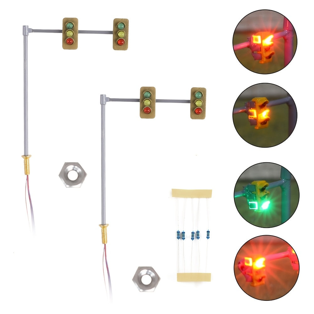 1 Set N Scale Traffic Light & Crosswalk Model, LED Pedestrian Street Signal Light, Railway & Train Layout Accessories