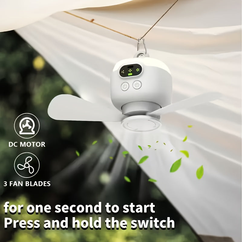 Portable Tent Fan for Camping, Multifunctional Ceiling Fan, 8000mAh Battery Powered, Quiet Ceiling Fan with Dimmable LED Light, Small Lamp & Fan Combo, Easy Installation, Rechargeable Tent Fan for Bathroom