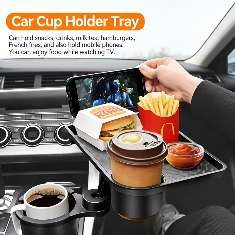 3-in-1 Car Cup Holder Expandable Tray, Detachable 360° Swivel Adjustable Base, 40lbs Load Capacity, Non-Slip Rubber Pad, No Direct Contact with Food, Dual Cup Holders, Perfect for Daily Commute / Long-Distance Driving / In-Car Dining