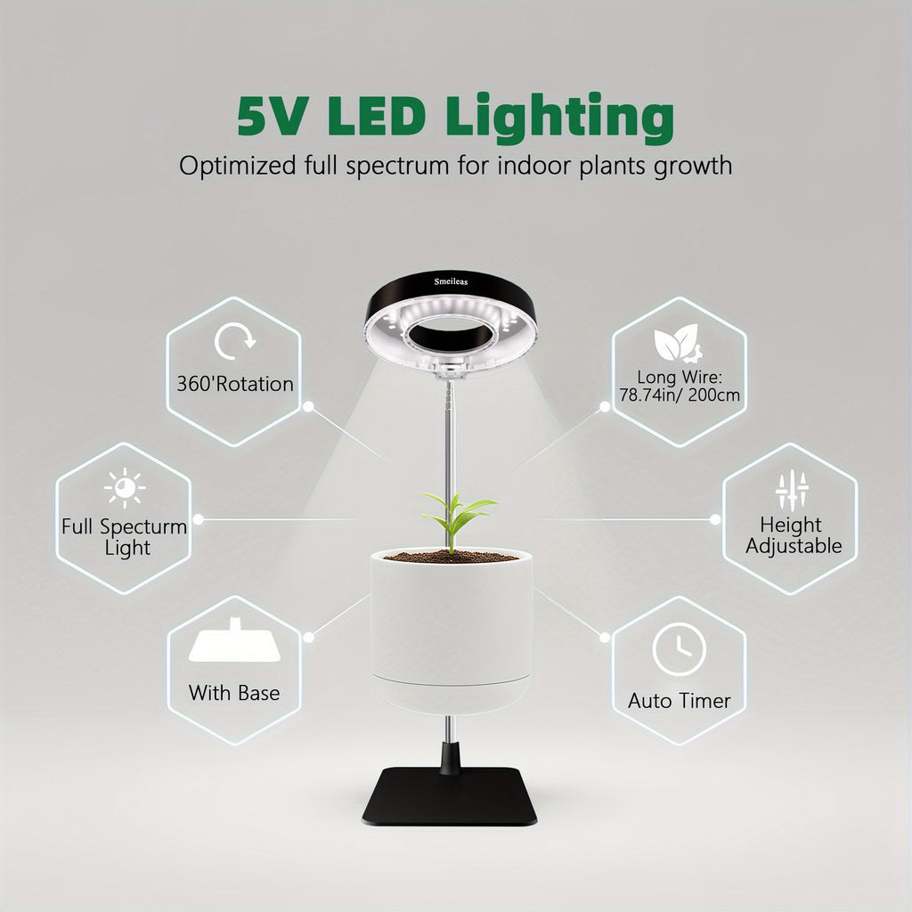 2-Pack Smeileas Full Spectrum Magnetic LED Grow Light, 3/6/9H Auto Timer, 4 Brightness Levels, 360° Rotatable, Height Adjustable & Detachable Lamp Head, Perfect for Syngonium, Aglaonema, Succulents, Mint & Plant Lovers