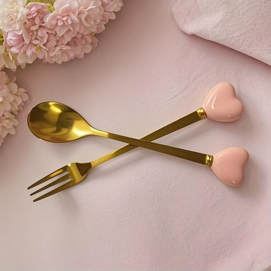 Luxury Stainless Steel Fork Spoon Set (2/4 Pieces), Fashion Tableware, Perfect for Afternoon Tea, Wedding, Cafe, Ideal Gift for Women, Travel Essential, Colorful Ice Cream Dessert Spoon for Summer Cake Yogurt