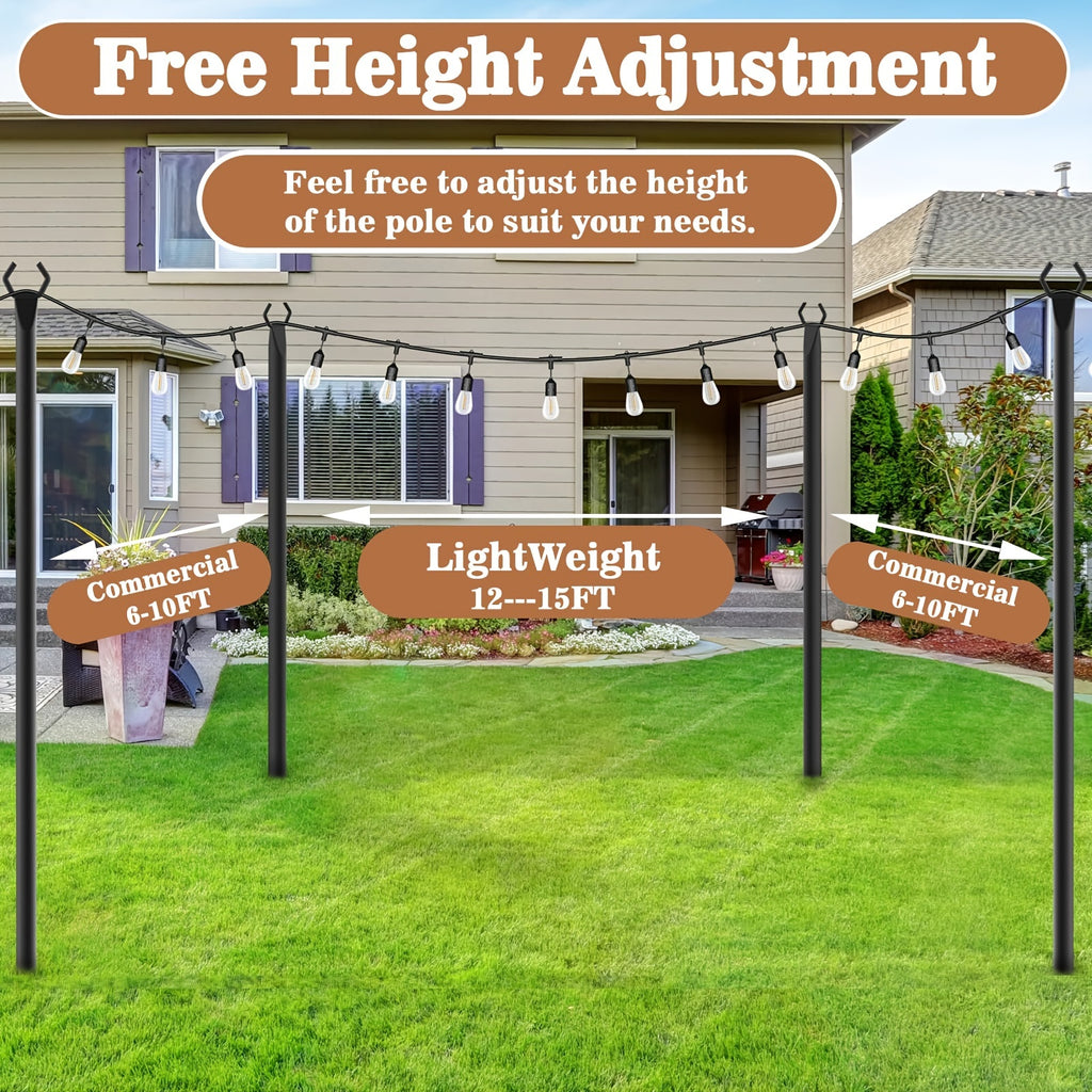 4/6 Pack 10FT String Light Poles, Galvanized Metal Outdoor String Light Poles, Courtyard Light Pole with Fork Design, Perfect for Backyard, Patio, Deck, Garden, Wedding and Party, 2-in-1 Design