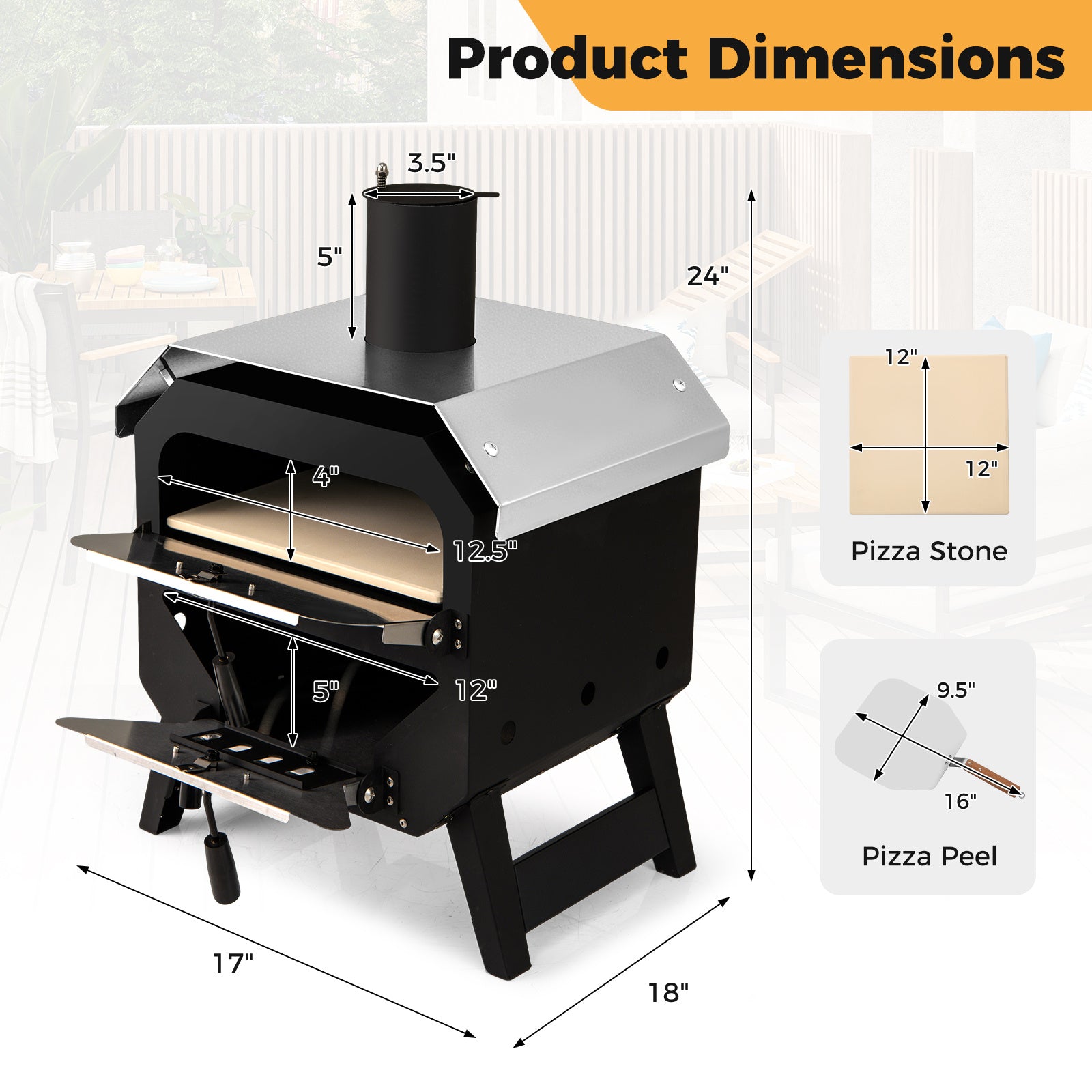 COSTWAY 12" Outdoor Pizza Oven, Portable Charcoal Pizza Stove with Pizza Stone, Pizza Peel & Oxford Cloth Cover, Multi-Fuel Pizza Maker with Stainless Steel Roof, Ideal for Patio, Backyard, Camping & BBQ
