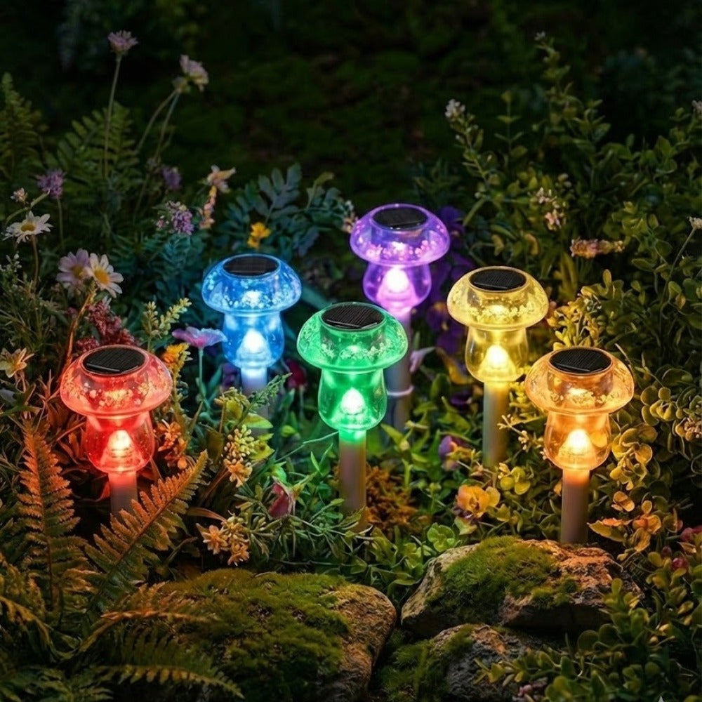 8-Pack Solar Mushroom Light | Color Changing & Warm White LED Small Path Light, Suitable for Garden, Lawn, Courtyard, Landscape, Walkway, Pathway and Backyard Decoration, IP44 Waterproof Rating, Solar Charging, Semi-Flush Mount Installation