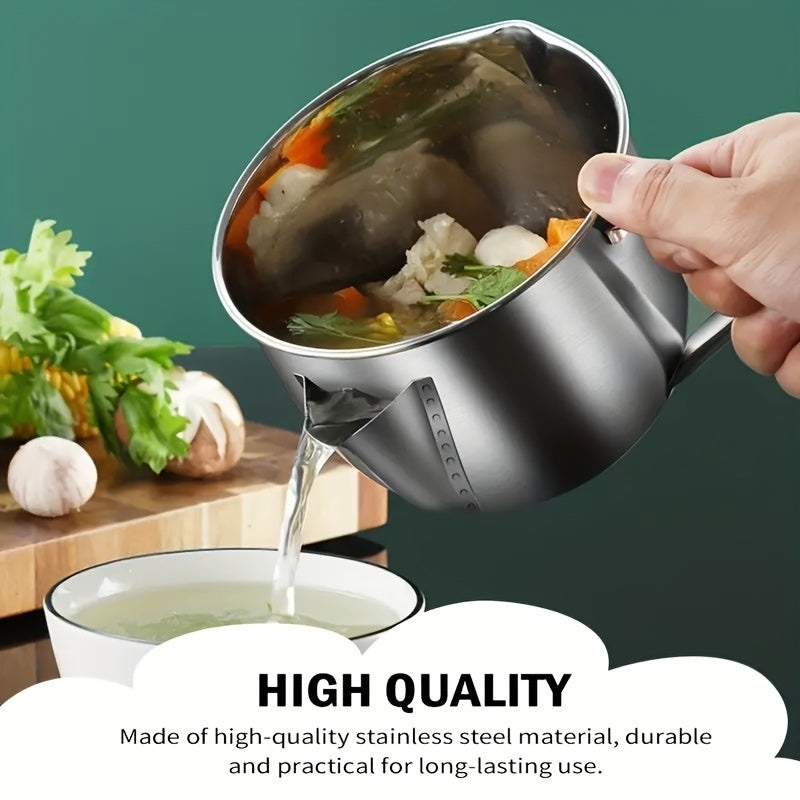 Stainless Steel Oil Separator – Kitchen Stir-Fry Filter Bowl, Soup & Stock Strainer Pot, Home Kitchen Food Filtering Tool