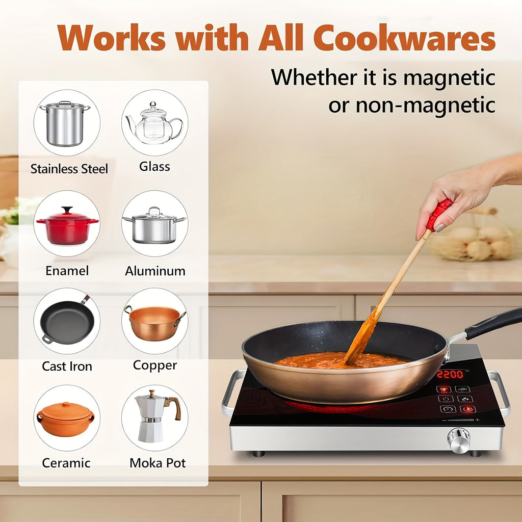 Electric Ceramic Cooktop, Induction Cooktop, Infrared Heating Plate, 2200W Portable Electric Cooking Appliance with Adjustable Temperature Settings, Dual Control Options