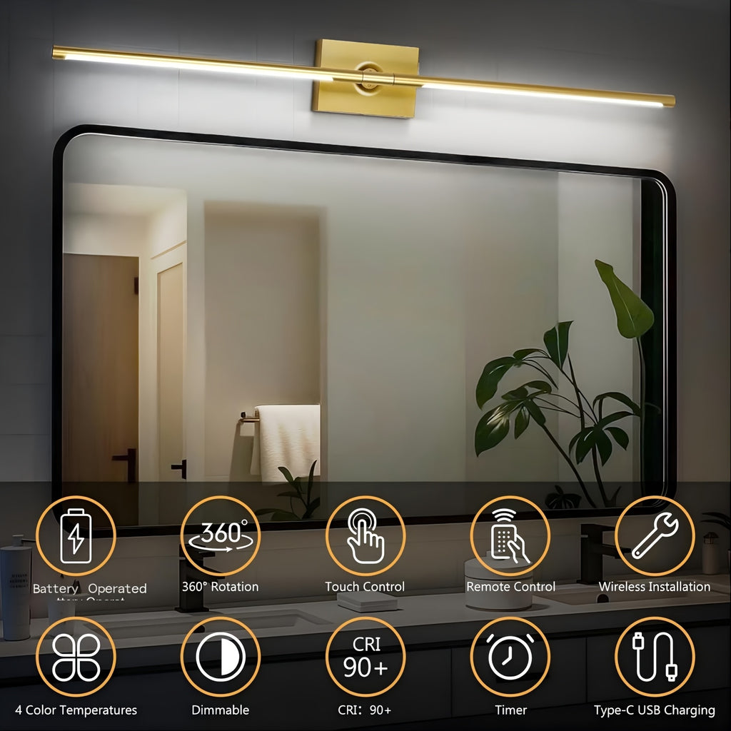 Removable Rechargeable Battery Powered, 31.5-Inch Wireless Wall Light, 360° Adjustable Lighting Angle: Features Include 4 Color Temperatures, Infinite Dimming, Touch and Remote Control Options