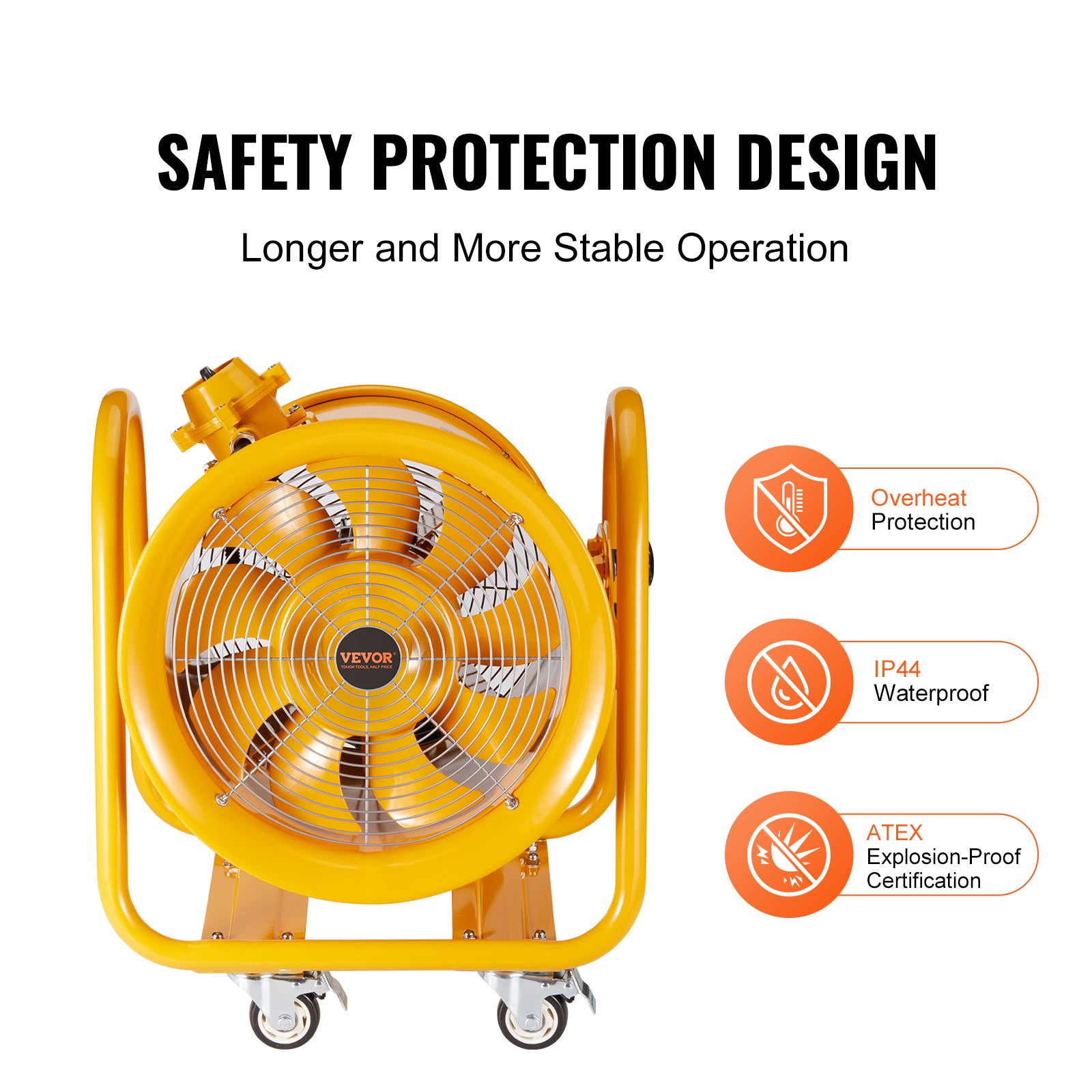 VEVOR Portable Ventilator, 12"/16" Heavy Duty Cylinder Fan, 550W/1100W Powerful Exhaust Fan, 2500CFM/4240CFM, 9.8ft/16.4ft Power Cord (No Charging Head), Industrial Dust & Smoke Blower, for Home/Workplace