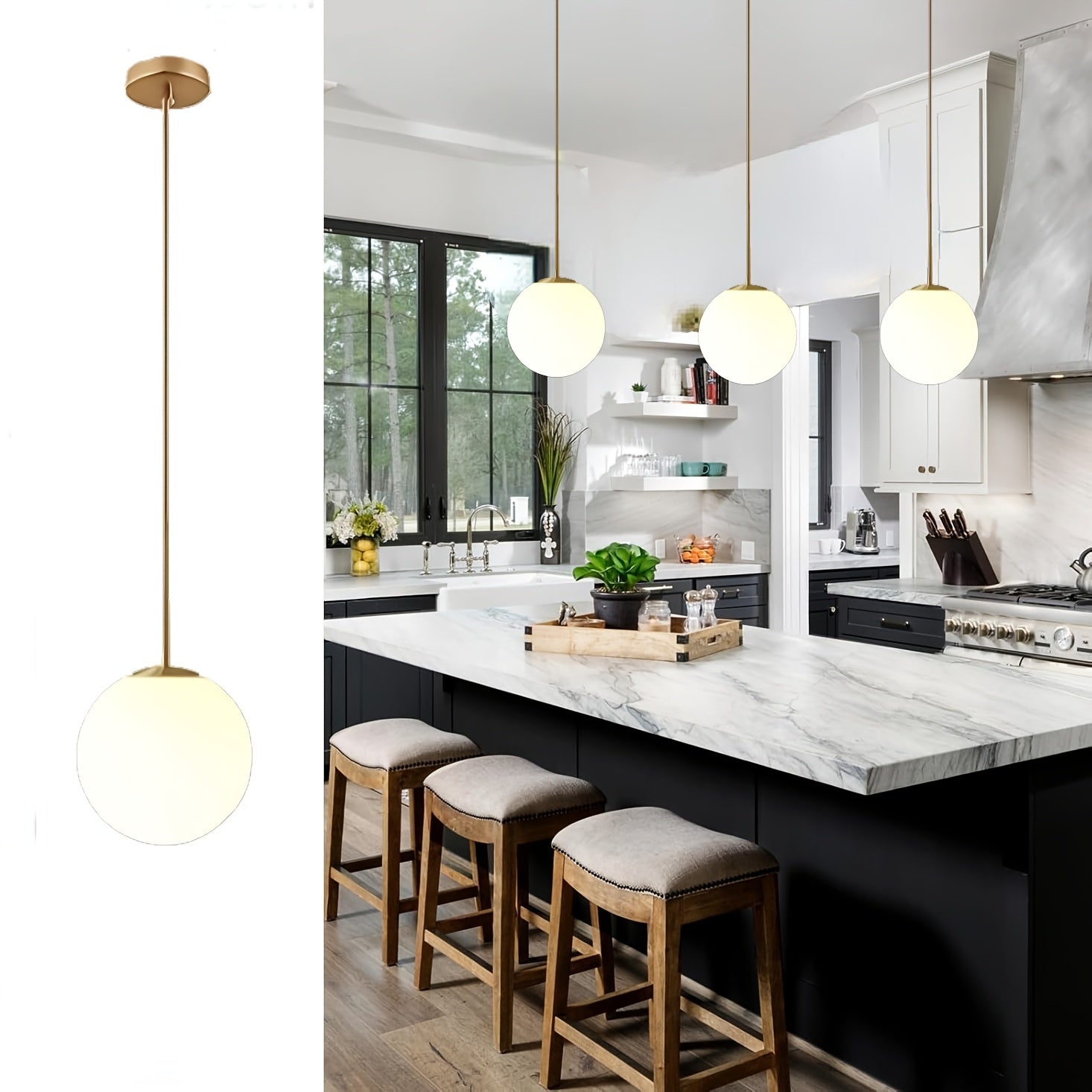 Nordic minimalist pendant light sturdy and durable, suitable for brass bedside dining room decorative light vintage globe ceiling pendant light fixture E27 industrial pendant light, suitable for hallway, gallery, bedroom, living room ceiling