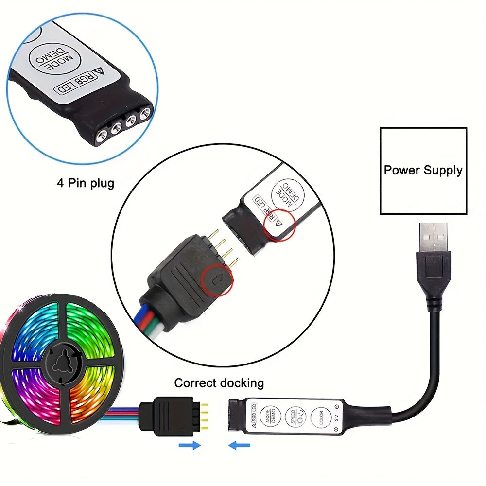 LQHZMYY RGB多彩LED灯带，带USB同步和动态效果，5050 RGB，迷你按钮控制器，适用于电视/投影仪/笔记本电脑背光，派对家居装饰，RGBW免费（兼容USB设备）