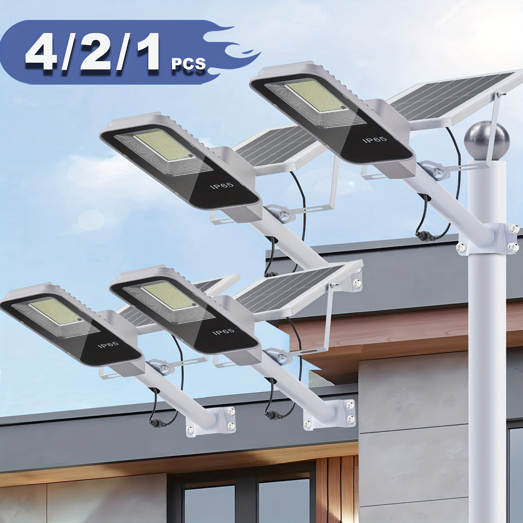 4/2/1 Pack Solar Outdoor Street Light, 4-Level Adjustable Brightness Commercial Lighting, Large PV Panel LED Beads, Long-Lasting Illumination, Waterproof Design for Rain, Snow, and Cloudy Days, Timer 3/5/8 Hours