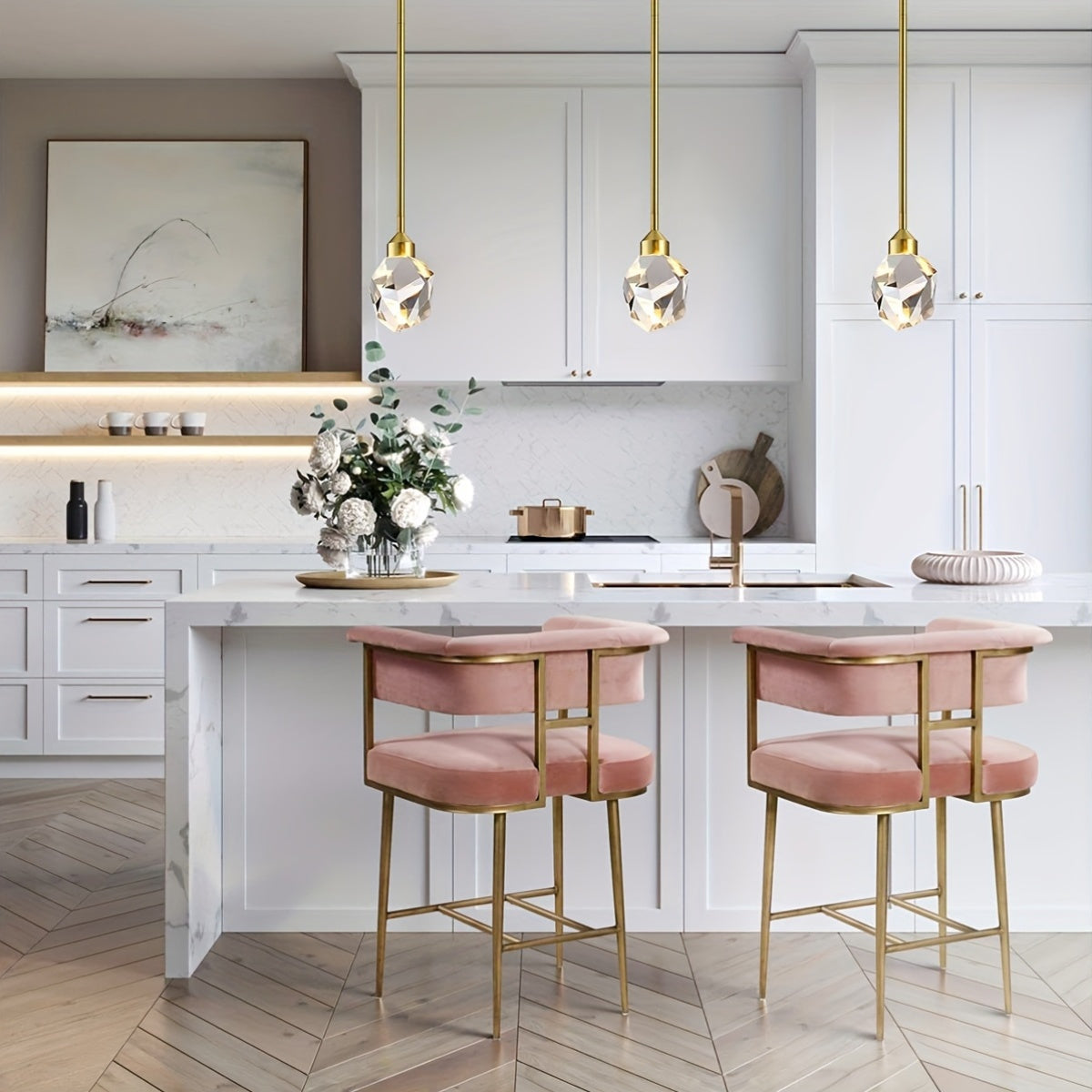 Gold crystal diamond pendant light, kitchen light fixture with lampshade, small hanging ceiling light, modern globe pendant light, suitable for living room, bedroom, bathroom, dining room, bar and home decoration