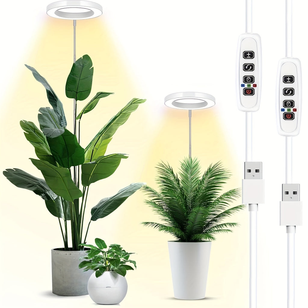 6.3 Inch Diameter USB Indoor Plant Grow Light Ring, 72 LED Beads, 6000K Full Spectrum, Height Adjustable up to 62.99 Inch, Auto On/Off Timer, 3/9/12H Timing & 9-Level Dimmable Brightness