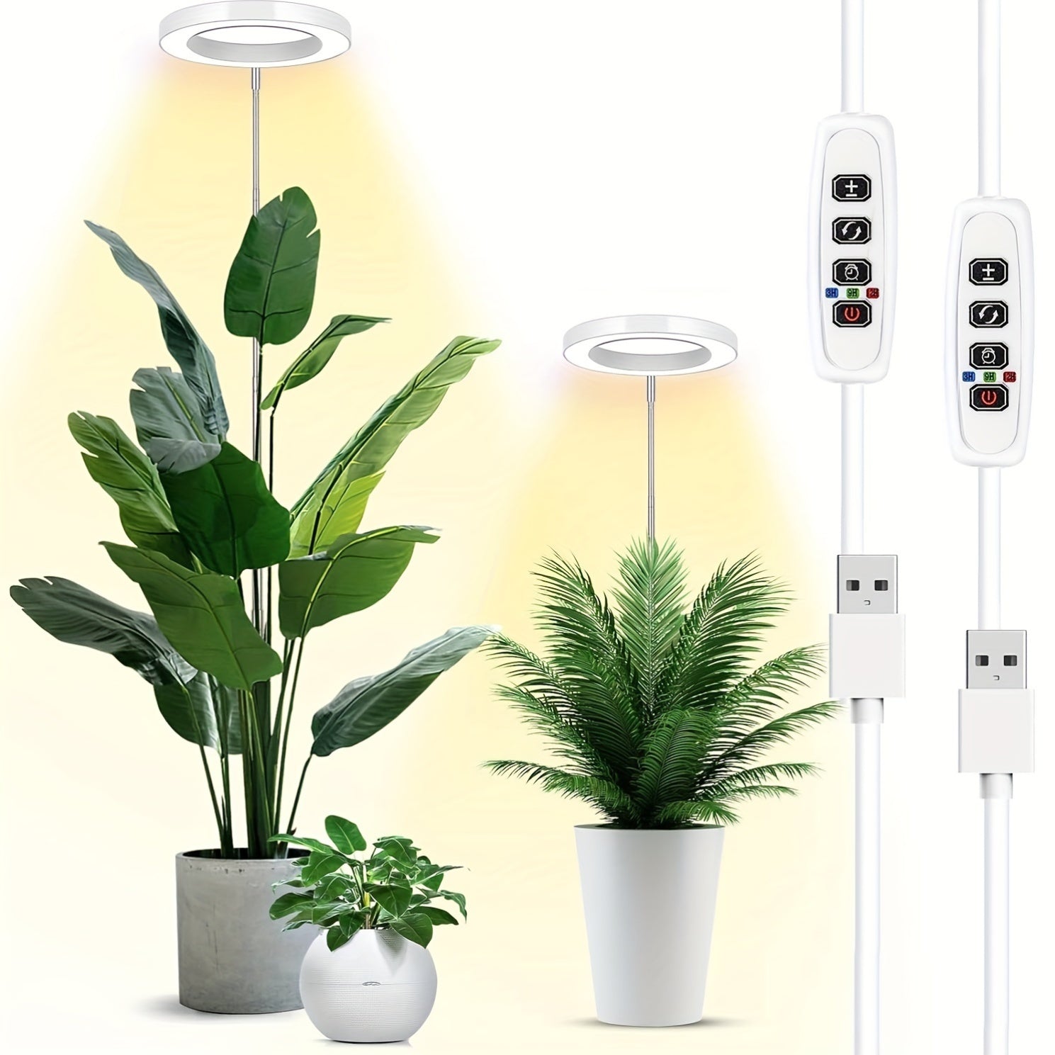 6.3 Inch Diameter USB Indoor Plant Grow Light Ring, 72 LED Beads, 6000K Full Spectrum, Height Adjustable up to 62.99 Inch, Auto On/Off Timer, 3/9/12H Timing & 9-Level Dimmable Brightness