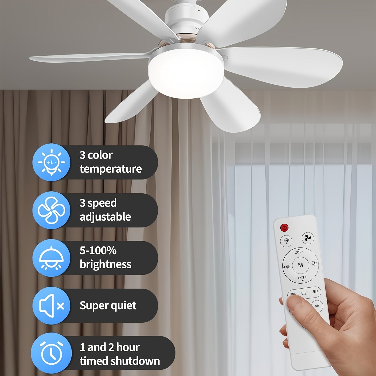 20.5 Inch/52cm & 16.5 Inch/42cm Remote Control Ceiling Fan with Light, 6 Blades Design, 40W E26/E27 Base Fan Light, 3 Speed Levels & 3 Color Modes, 3000K-6500K Dimmable, Ideal for Bathroom Kitchen Bedroom Office, White & Multi Colors Available
