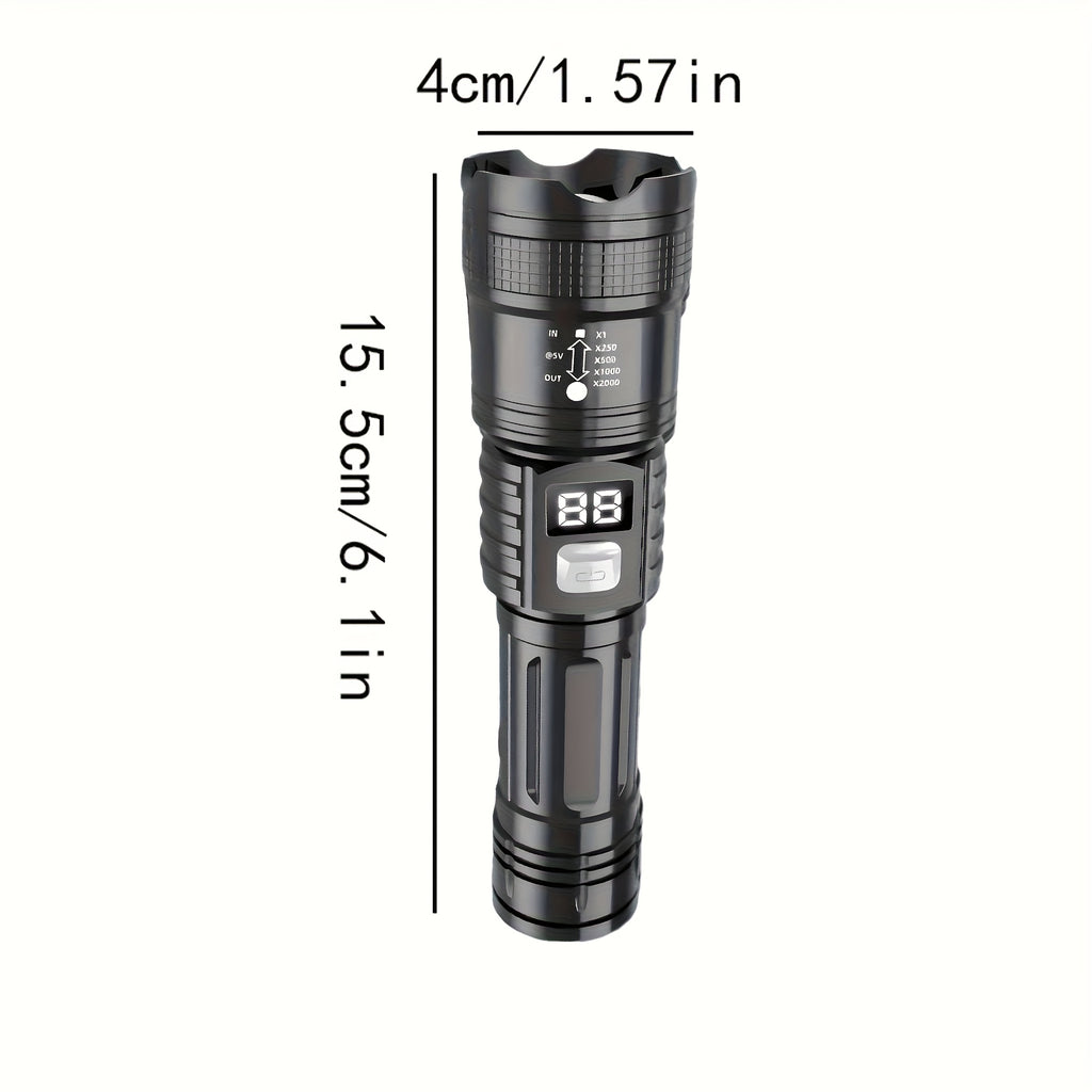 4-pack rechargeable high-power LED flashlight, with zoomable focus function, ultra-bright long-range beam, tactical work light, suitable for camping, hunting, hiking, emergency, equipped with LCD digital display screen