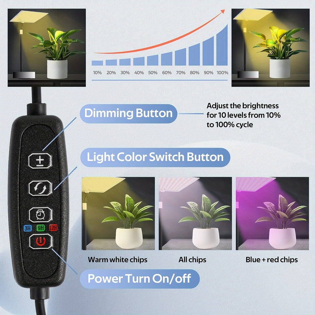 Full Spectrum Indoor Plant Grow Light, 204 LED Desktop Grow Lamp with Timer, 3/9/12H Timing, 10 Dimmable Brightness Levels, Height Adjustable from 11 Inch to 23 Inch