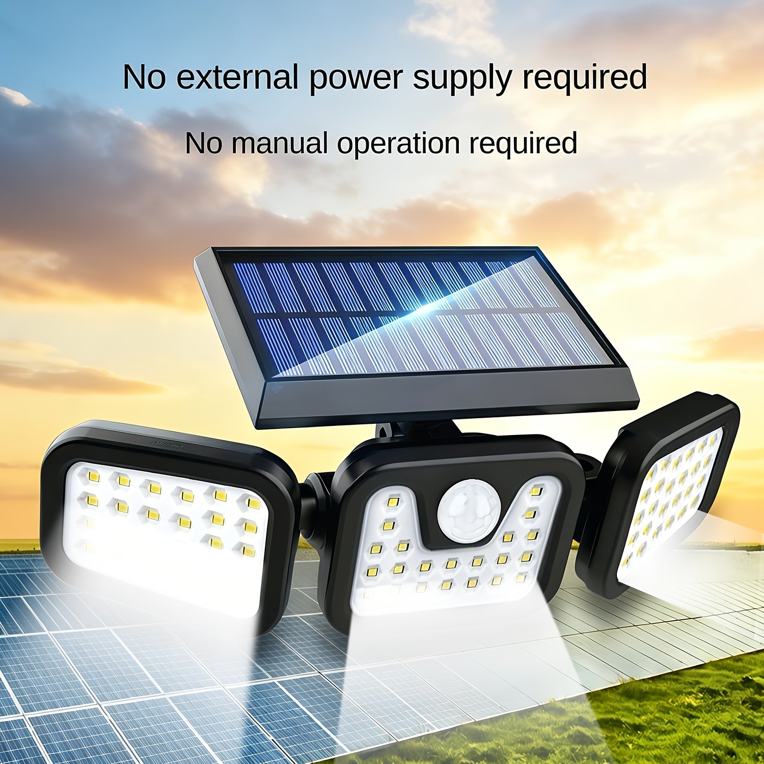 (1/2 Pack) Solar Outdoor 3-Head Motion Sensor Wall Light, Solar Fence Light, [74 LEDs / 3 Modes] 270° Wide Angle Illumination, IP65 Waterproof Outdoor Light, Perfect for Garden, Courtyard, Street, Garage, Patio and Porch Lighting.