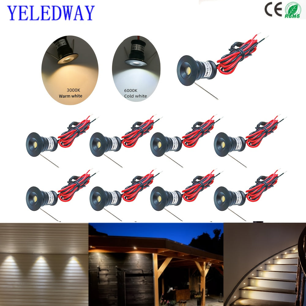 9-pack 1W mini cabinet spotlight, 15mm recessed LED downlight, DC12V ceiling downlight, indoor stair spotlight, dimmable ambiance spotlight, KTV party hallway lighting
