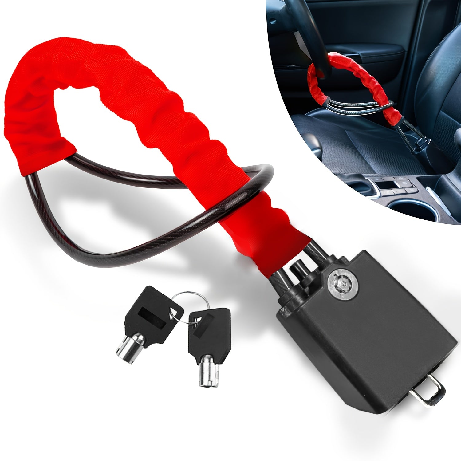 Facoow Steering Wheel Lock, Car Safety Lock with Dual Keys, Dual Anti-Theft Device, Fits Most Cars, Trucks, SUVs and Vans