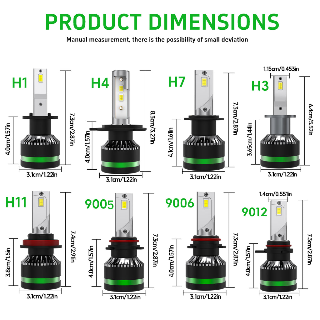 2Pcs H1 H7 H11 9005 9006 9012 H4 H13 9007 9004 LED Car Headlights, Bright 3570 CSP Chip 6000K White 50000 Lumens 200W High/Low Beam Fog Light Fast Heat Dissipation Plug-and-Play, Headlight Replacement