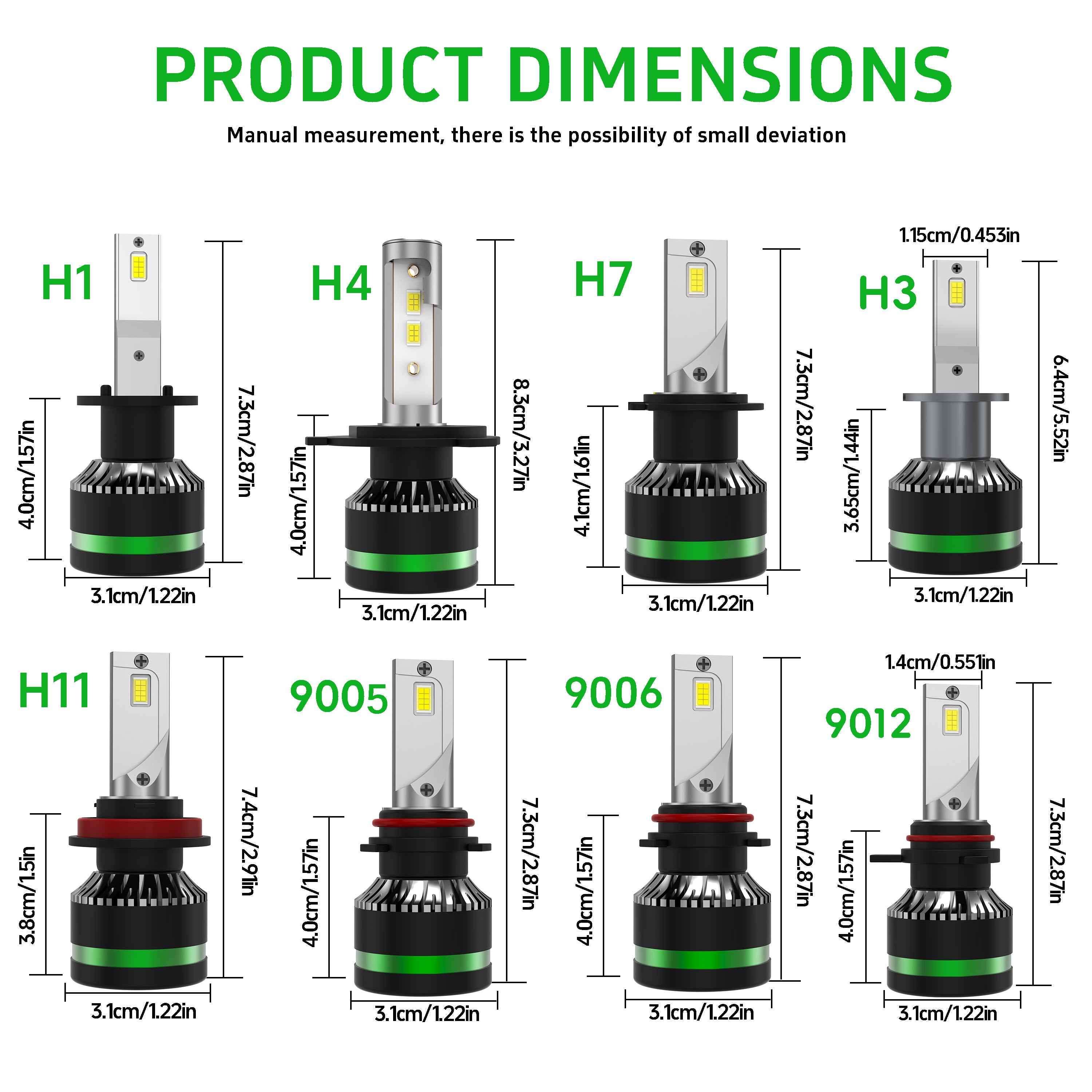 2Pcs H1 H7 H11 9005 9006 9012 H4 H13 9007 9004 LED Car Headlights, Bright 3570 CSP Chip 6000K White 50000 Lumens 200W High/Low Beam Fog Light Fast Heat Dissipation Plug-and-Play, Headlight Replacement