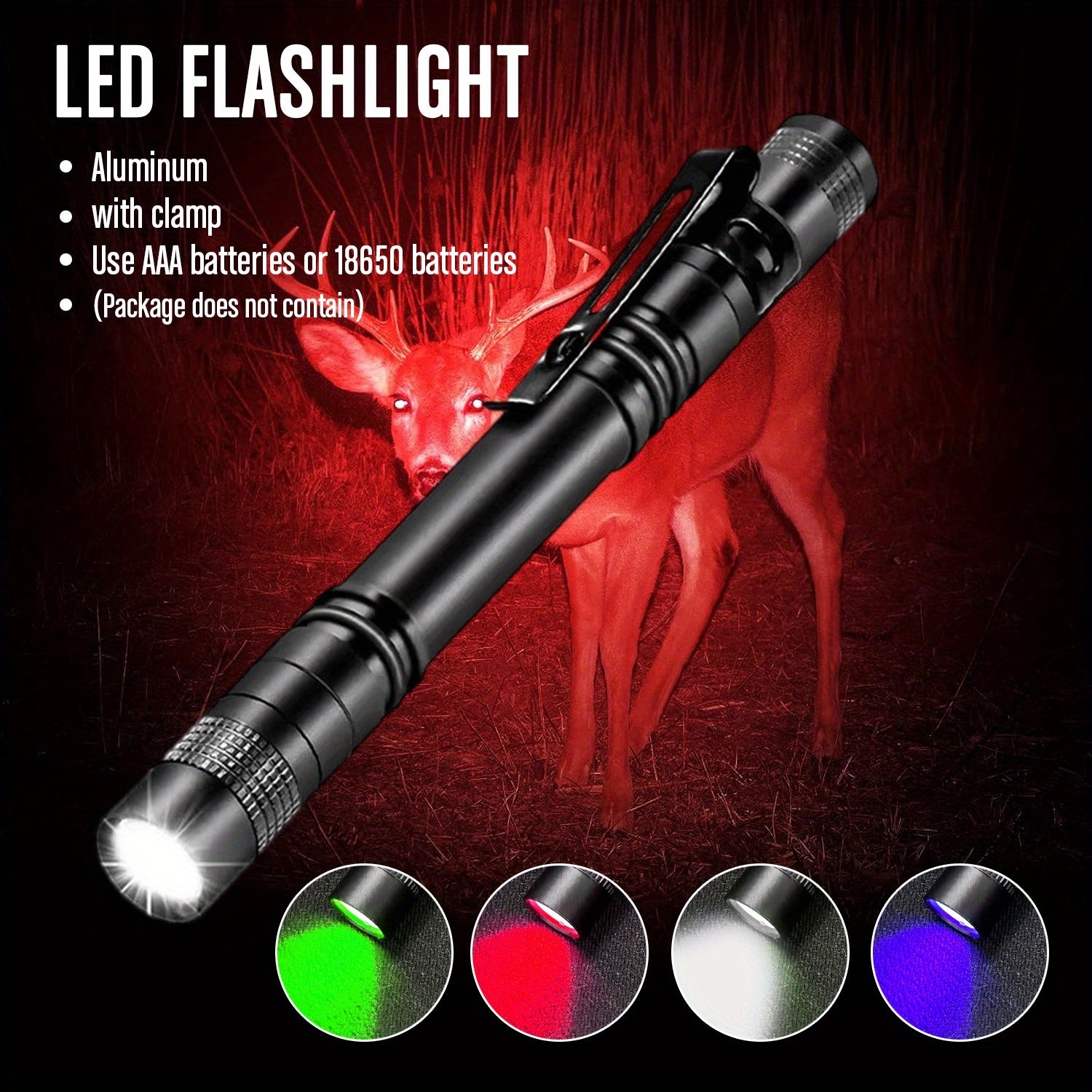 1PC Aluminum UV Flashlight Red Light Green Light Torch White Light 4 Light Colors Optional for Night Lighting Camping Fishing Water Leak Pet Urine Scorpion Hotel Inspection Dry Stains Bed Bugs