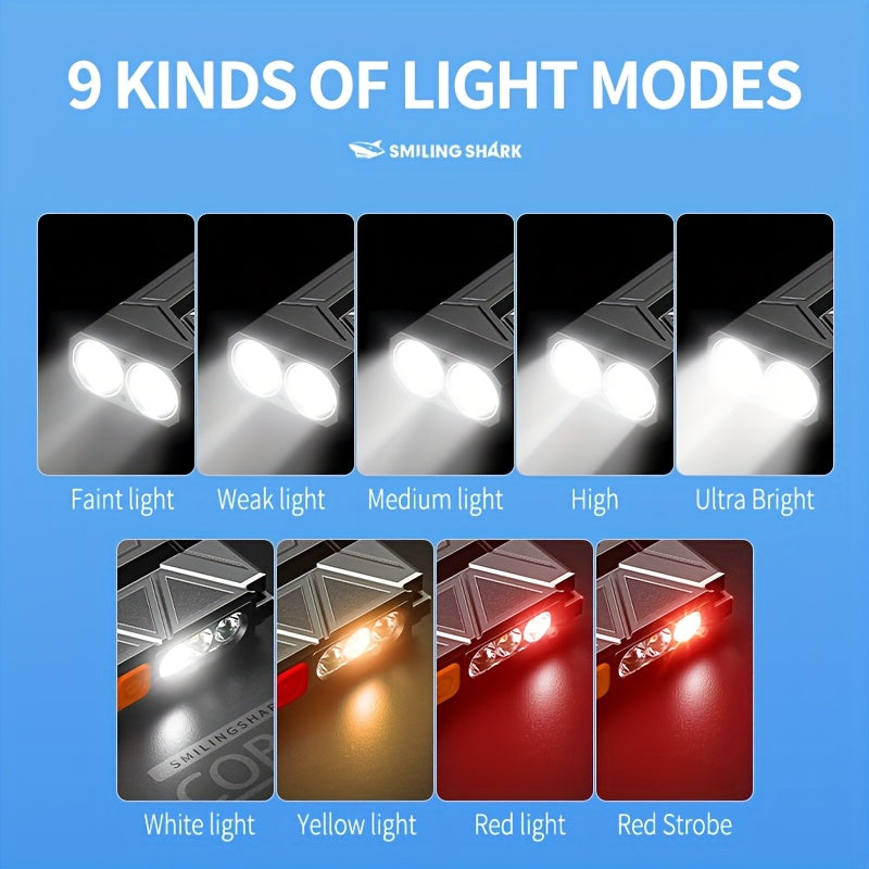 1 Upgraded Work Light, SMILING SHARK SD5370 COB Flashlight, 9 Lighting Modes, Type-C Charging, Built-in Ultra-Bright LED Chip, Lightweight for Night Camping, Exploration, Repair & Home Use