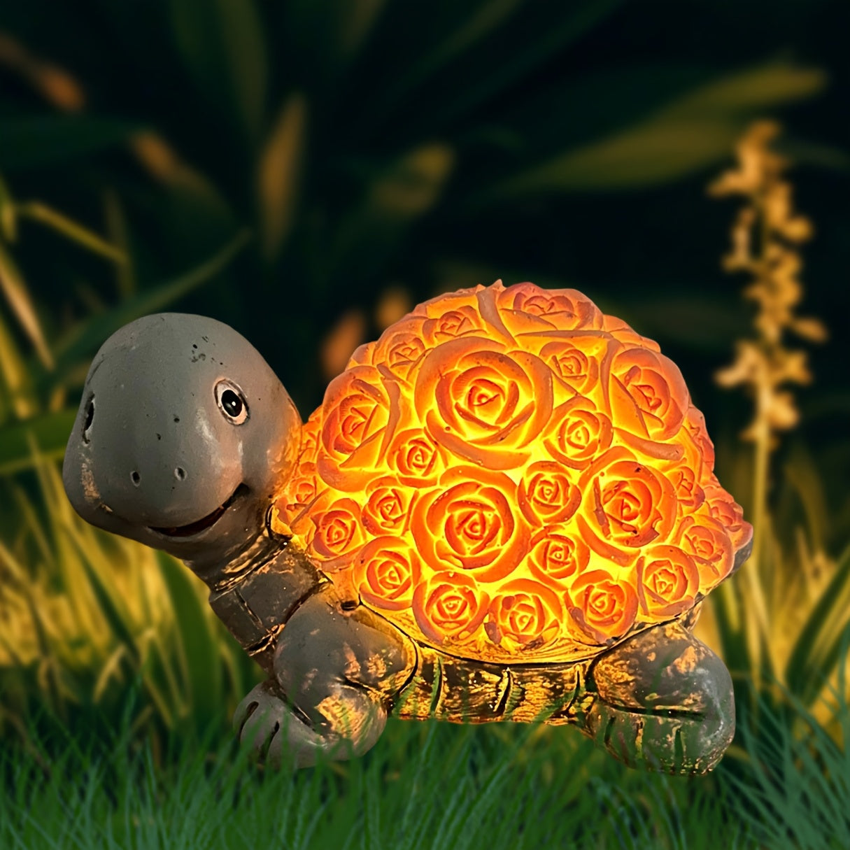 1PC Solar Light, Resin Craft Turtle Statue Light, Creative Turtle with Rose on Shell, IP44 Outdoor Landscape Decorative Light, Courtyard Garden Lawn Ambient Light, Birthday Party Decorative Light, Valentine‘s Day Gift, Gift for Family and Friends