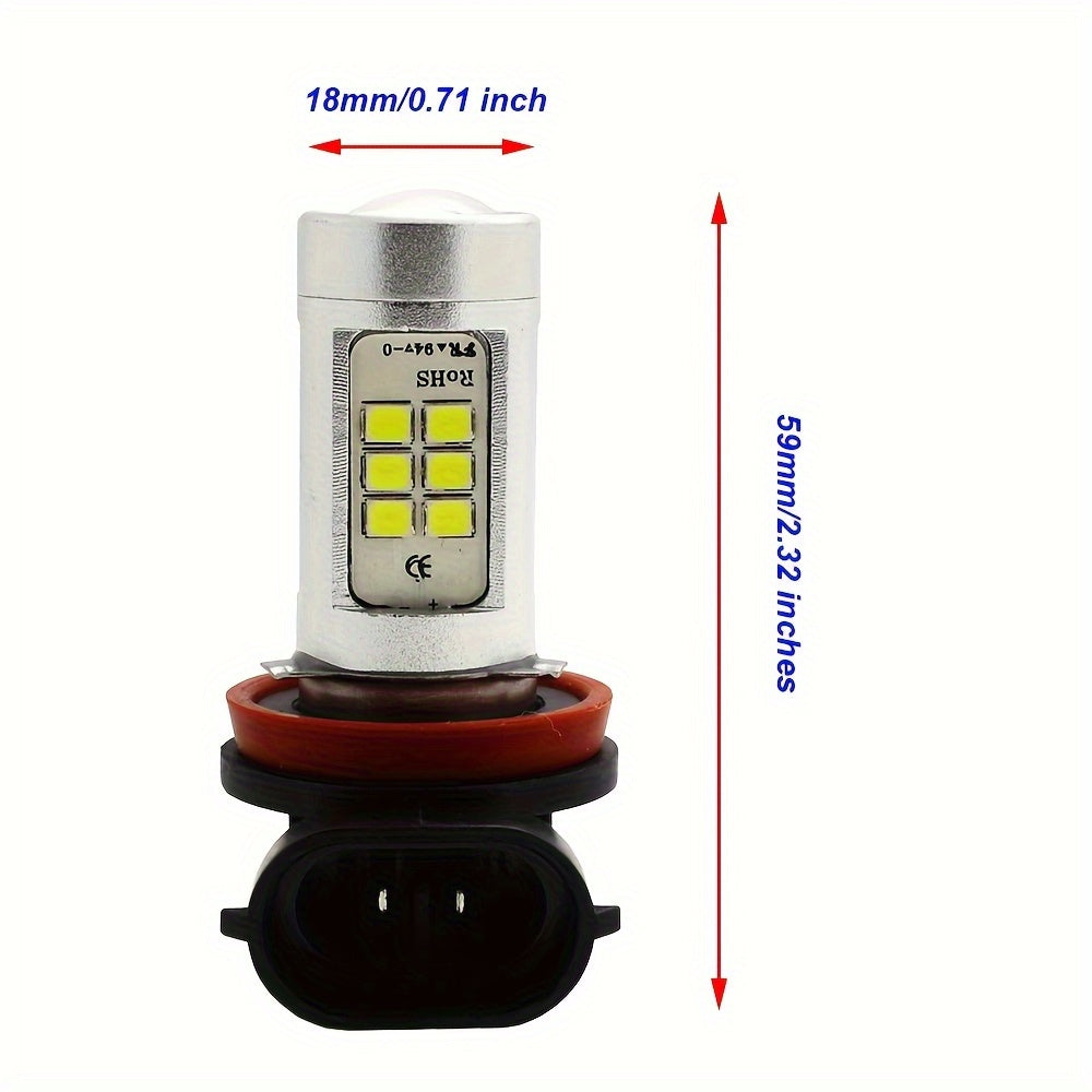 2Pcs H8 H9 H11 21SMD LED Headlight Bulbs High/Low Beam 6000K White Car Front Fog Light Driving Light Daytime Running Light Car Motorcycle 12V-24V
