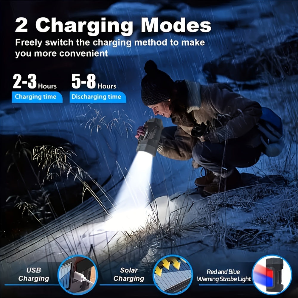 Rechargeable Portable LED Camping Lantern, 6 Modes, Portable COB Work Flashlight with Side Light, Blue & Red Flashing, Emergency, Ideal for Camping, Fishing, Repairs & Emergency Situations