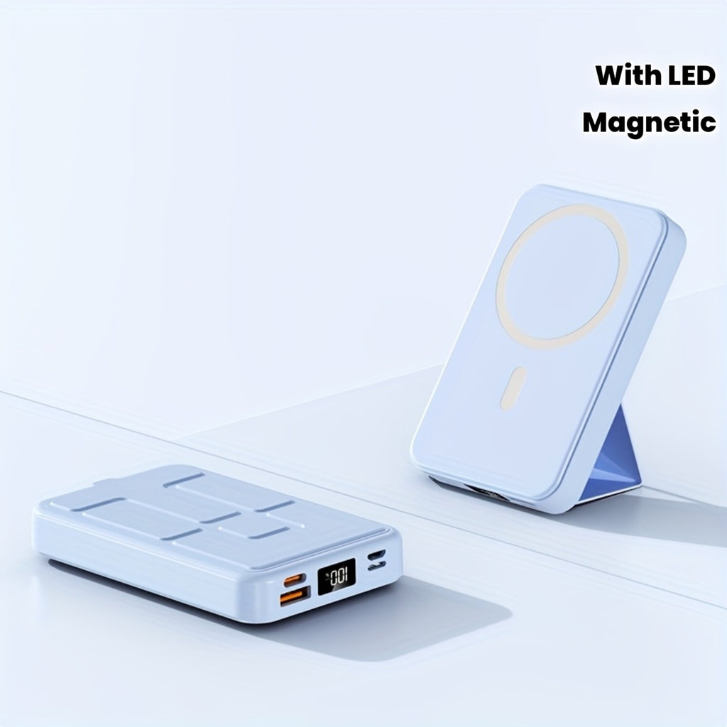 全新10000毫安磁吸無線充電寶 22.5W/PD20W 手機便攜充電器 LED電量顯示 戶外旅行應急備用電源 可同時為3臺裝置充電 附贈飛機支架