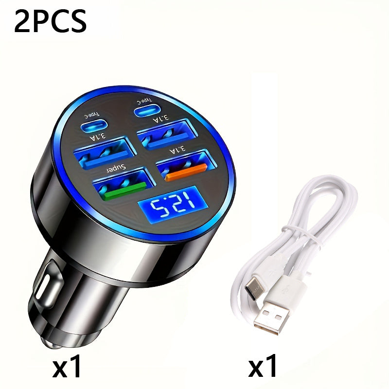 Set of 2 PD Chargers with USB Cable | Dual PD And Four USB Car Charger | Rapid Charging PD QC3.0, 60% Charge in Half an Hour - Universal Fast Charging for Different Devices | Contemporary Charging Hub | Sturdy Car Charging Station