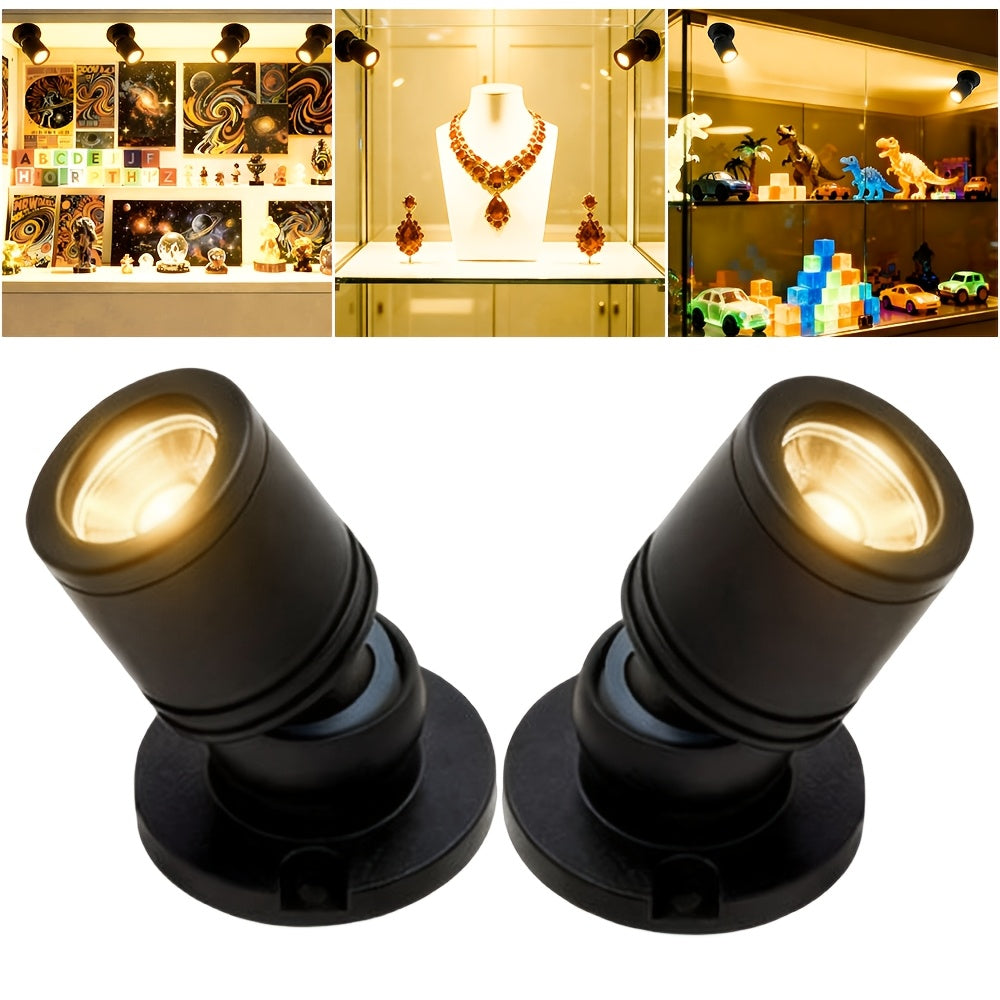 LED mini spotlight display light, USB-powered mini spotlight, equipped with 2/4/6 heads, 3000K warm white spot lighting, suitable for jewelry cases and model display stands, black USB cable with optional black/gold/silver lamp heads