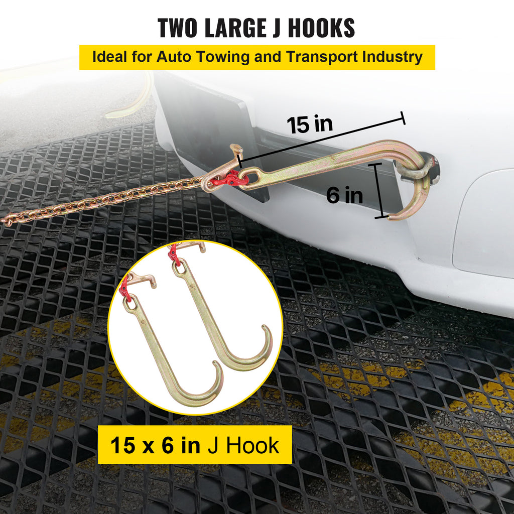 VEVOR V Harness Chain, 8 mm x 60 cm Harness Tie Down Chain, Grade 80 V-Harness Transport Chain, 4898 kg Breaking Strength, with TJ Hooks and Crab Hooks, Heavy Duty Pear Link Connector and Chain Shortener