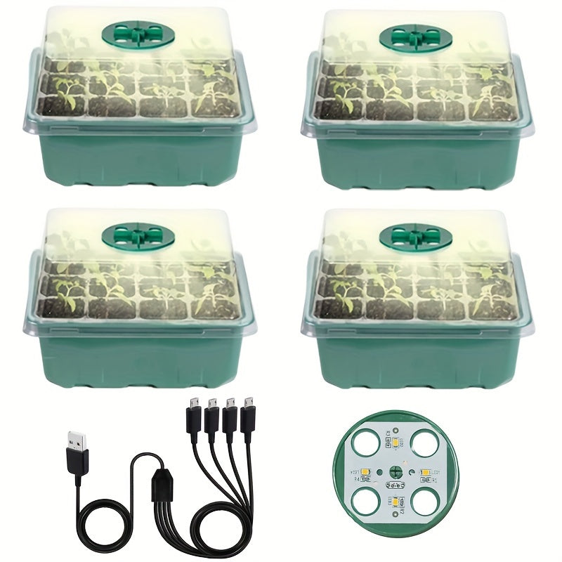 1/2/3/4/5-Pack Seedling Tray Kit with Grow Light – 12/24/36/48/60 Cells Tray with Adjustable Brightness & Humidity Control; Hydroponic Wheatgrass Seedling Starter Kit, Ideal for Grow Light Cultivation