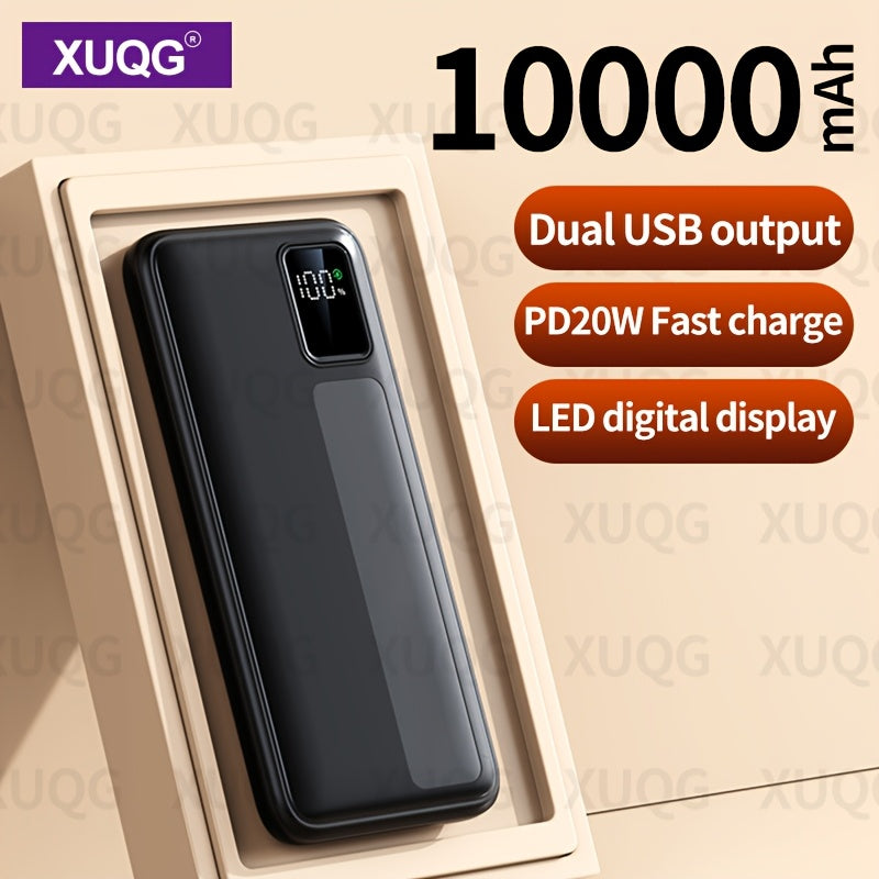10000mAh Power Bank with LED Battery Display, Dual Outputs, Compact Portable Charger for Outdoor Emergency and Mobile Devices