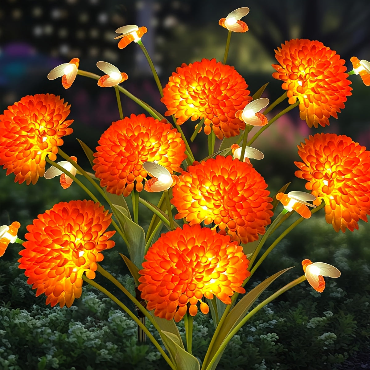 A Single Solar Honeycomb Flower Light, Designed in the Shape of a Bee, Perfect for Decorating Outdoor Spaces such as Gardens and Lawns