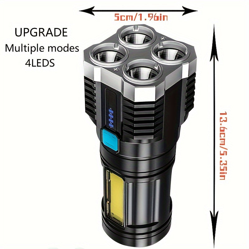 1 LED Flashlight, USB Rechargeable, High Lumen Tactical Light with COB, 4X LED, Handheld Ultra-Bright Flashlight, Portable for Camping & Emergency