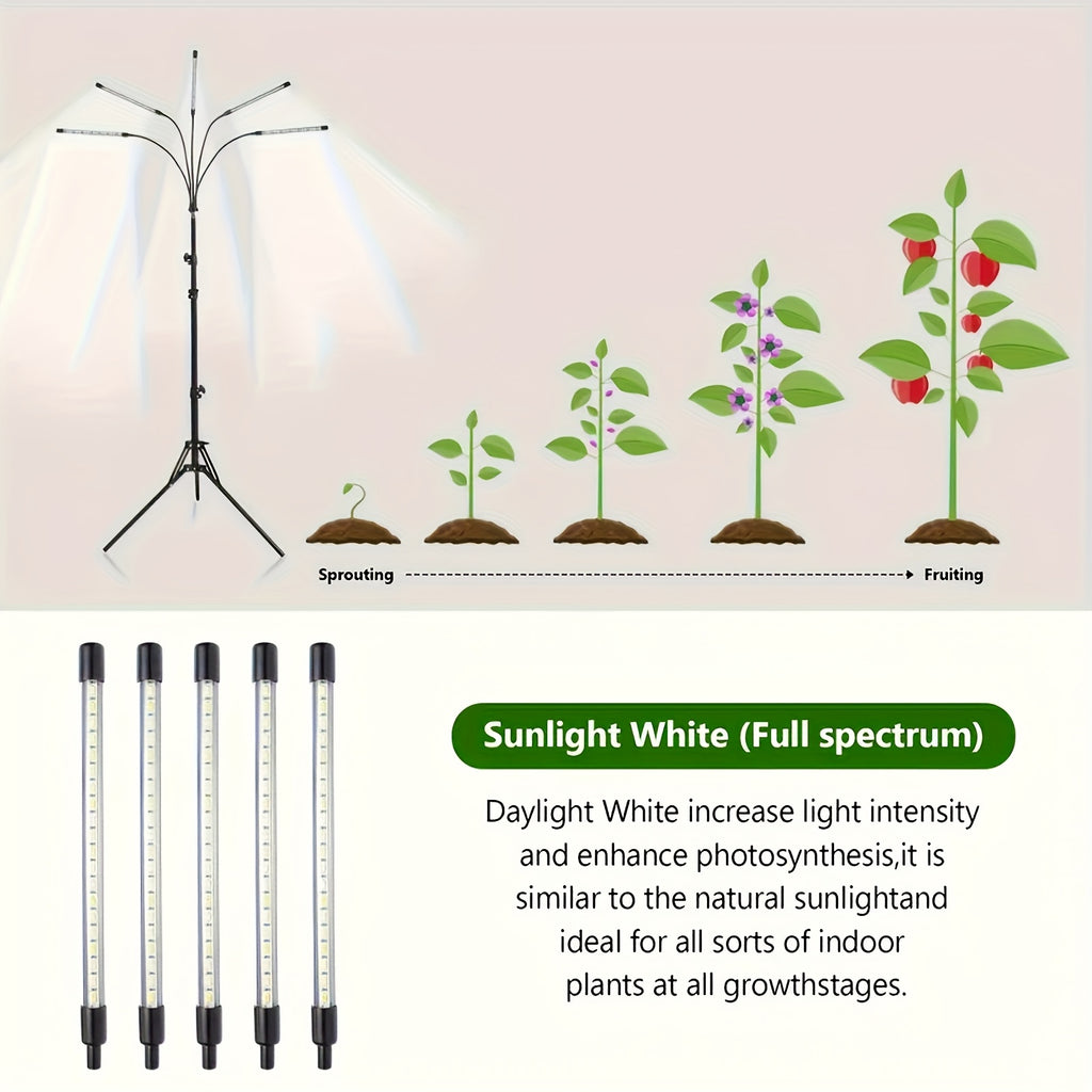 Indoor Plant Grow Light, 4/5/6-Head Full Spectrum USB Plant Lamp, Adjustable Tripod Stand, Auto On Off Timing Function