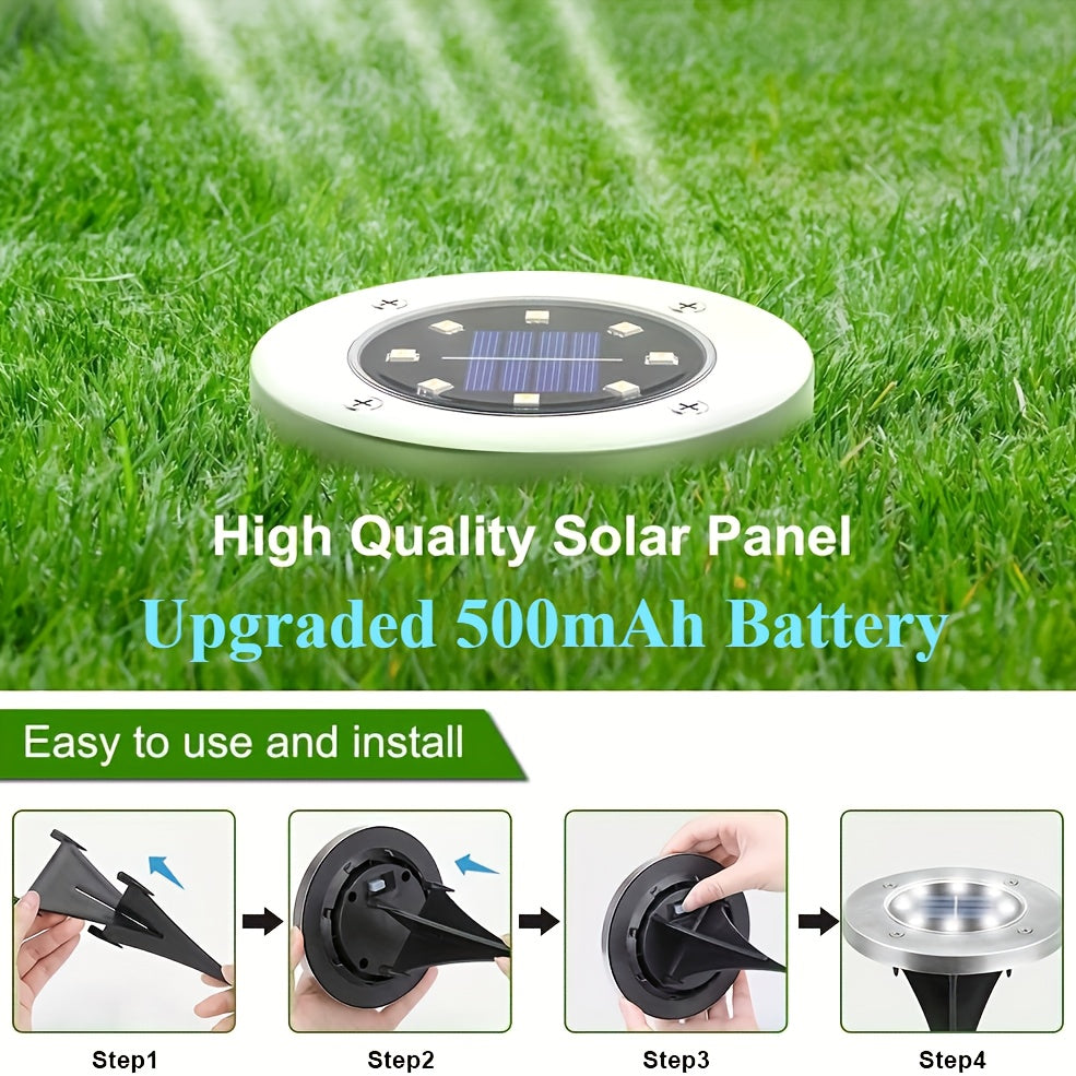 18/10/6-Pack Solar Ground Light, Outdoor Waterproof Solar Light, 8-LED Solar Landscape Light, Suitable for Garden, Courtyard, Patio, Path, Driveway, Walkway (Cool White Light)