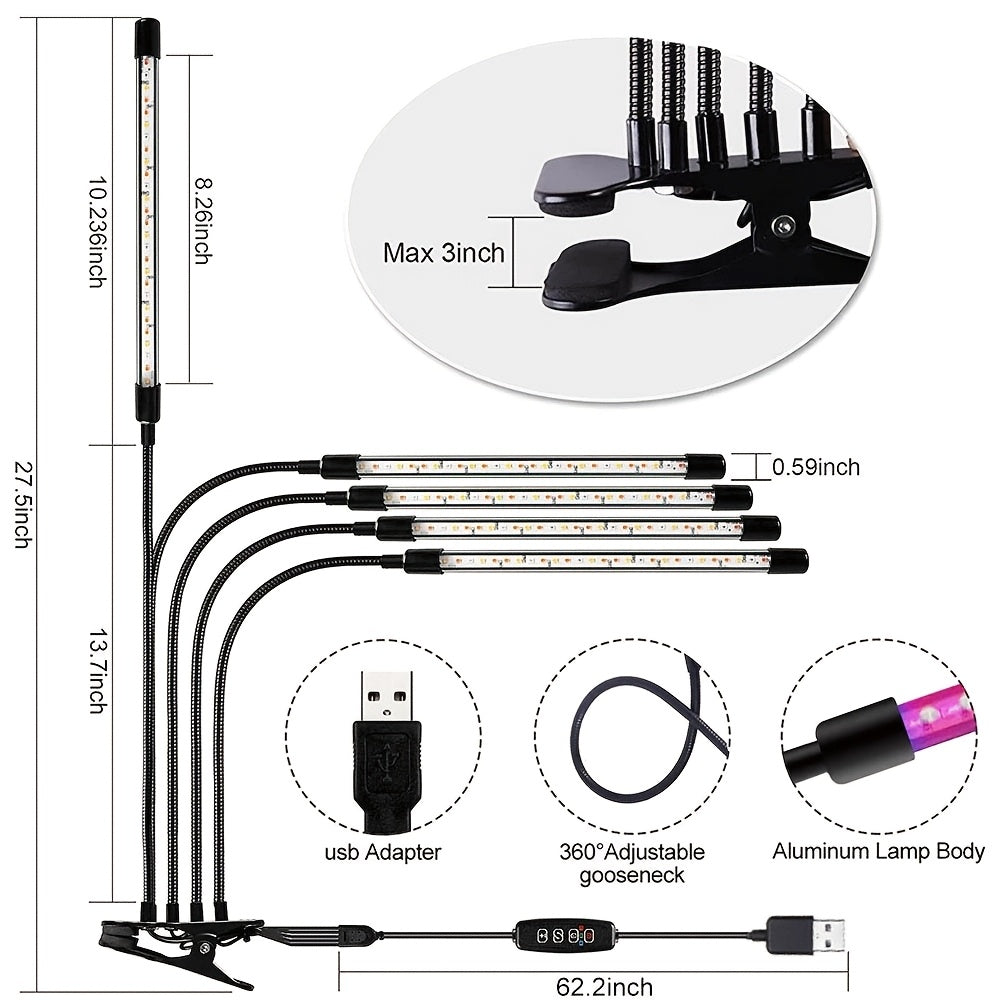 New 60W 1/5-Head Plant Grow Light, 3 Color Modes, 120 LED Beads, Specially Designed for Indoor Plant Cultivation, Foldable, USB Rechargeable, with Adjustable Brightness and Timing Function