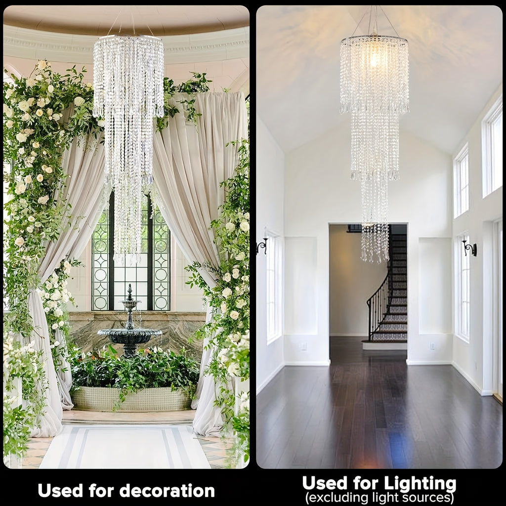 Vectolum wedding bridal room bedside colorful decorative modern bead hanging decoration (W25cm/9.84in x H50cm/19.69in), 3-layer bead decorative cover, ceiling pendant light bead decorative cover