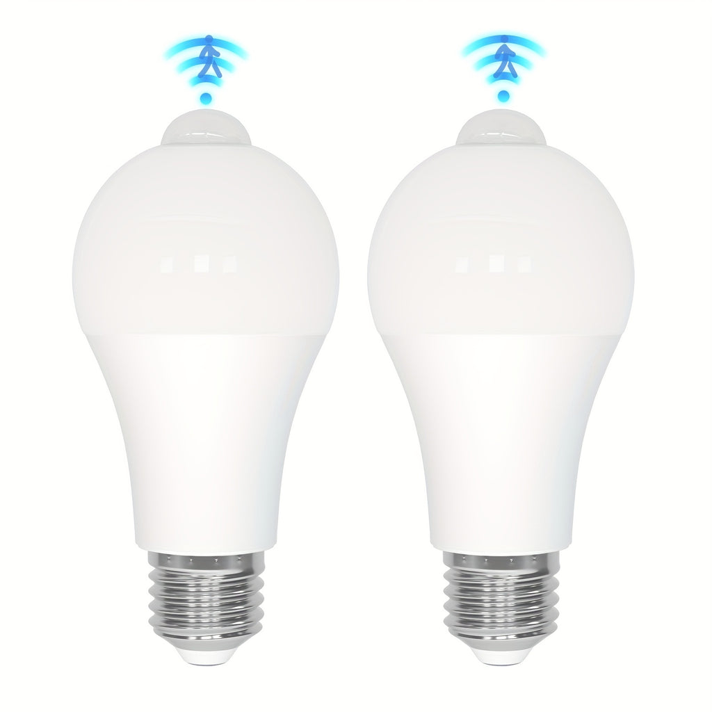 2-pack E26 screw base A19 sensor LED bulb 9W 3000K warm white light - automatic on/off plug-and-play, no additional wiring required | suitable for basements, wardrobes, storage rooms