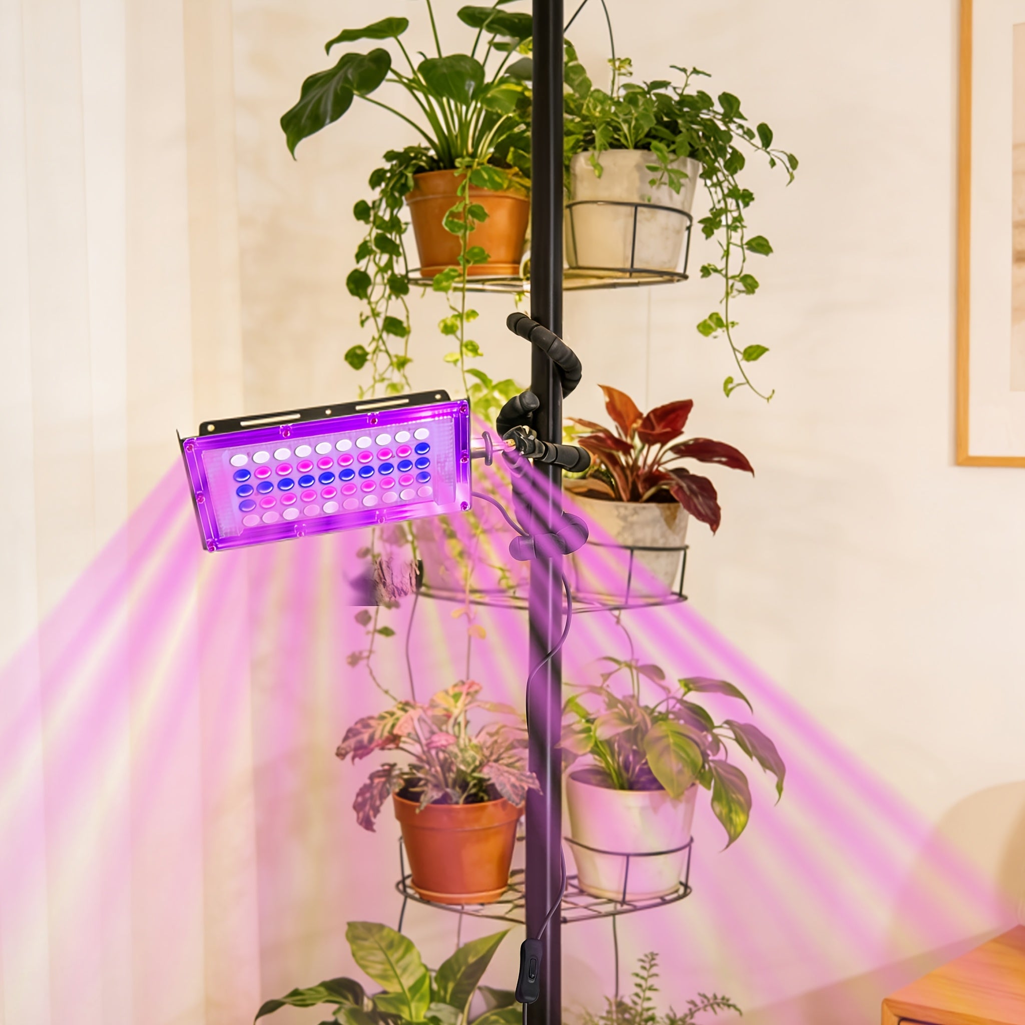 Full Spectrum Plant Grow Light, 50 LED Beads, 5V USB Powered with Flexible 3-Claw Bracket, Multi-Angle Adjustable, 1.5M Switch Power Cord Included, Accelerate Plant Growth, Ideal for Greenhouse, Nursery and Home Gardening