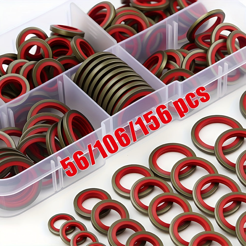 156pcs/box OR 106pcs/box OR 56pcs/box Car Oil Pan Drain Plug Rubber Drain Lock Rubber Drain Plug Replaceable Gasket Seal Kit M6 M8 M10 M12 M14 M16 NBR Metal Sealing Washer Gasket Set | High Pressure Hydraulic