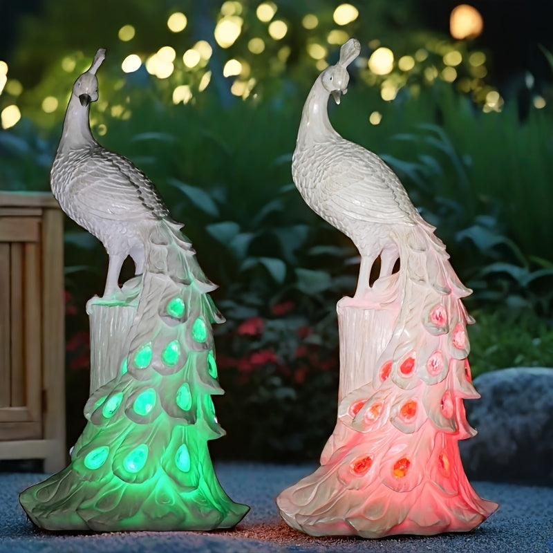 1pc Resin Craft Colorful Solar Light, White Peacock, 7-Color Slow Flashing Light Effect, Suitable for Garden, Courtyard, Lawn, Pond, Balcony, Porch, Christmas New Year Decoration, Gift for Friends