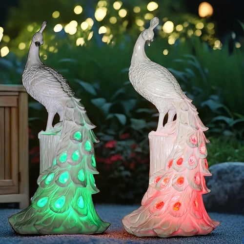 1pc Resin Craft Colorful Solar Light, White Peacock, 7-Color Slow Flashing Light Effect, Suitable for Garden, Courtyard, Lawn, Pond, Balcony, Porch, Christmas New Year Decoration, Gift for Friends