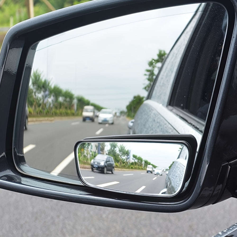 2PCS Rectangle Blind Spot Mirrors Universal Fit for All Vehicle Models, Flat Wide-Angle Adjustable Side Rearview Mirrors, Front Mount, Left Side Installation