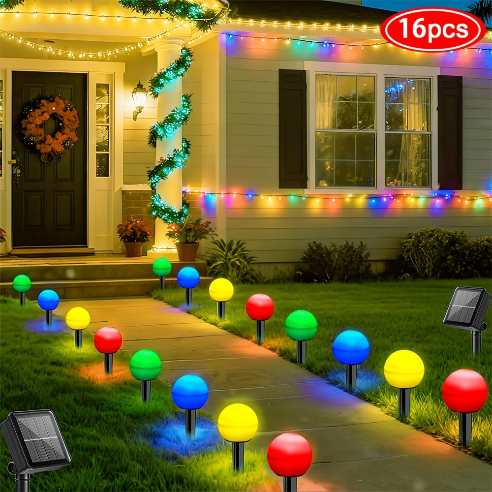 16/24PCS Solar LED Colorful Ball Christmas Lawn Light, Christmas Garden Light, Ground Insert Light, 8 Lighting Modes, IP44, Decorative Light for Christmas, New Year, Valentine's Day Party, Suitable for Garden, Courtyard, Path, Lawn, Driveway Decoration
